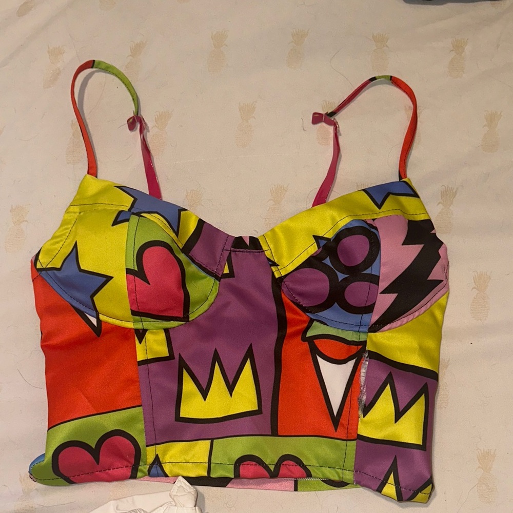 SALE- Colorful Graphic Bustier Top